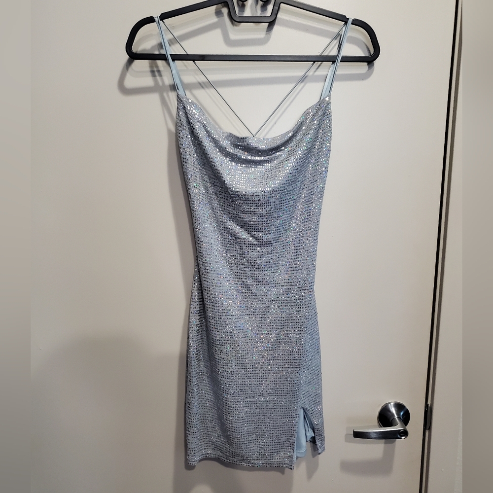 City Studio Elegant Silver Sequin Dress Medium